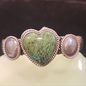 Navajo Sterling Silver & Gem Gaspeite Cuff Bracelet